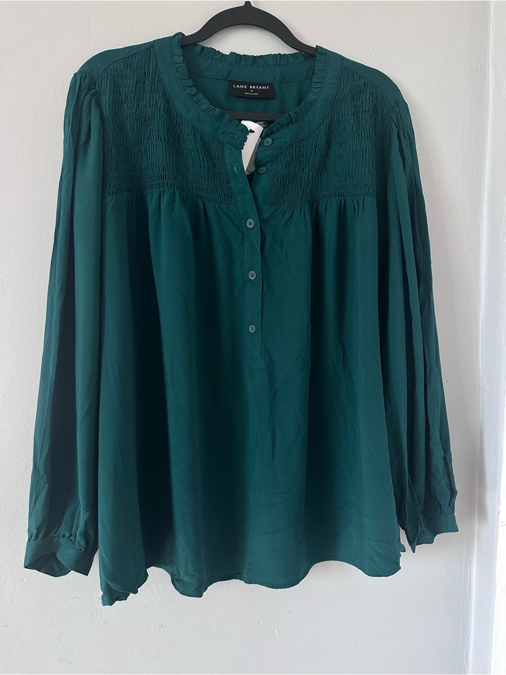 Lane Bryant Teal Peasant Blouse with Smocked Yoke